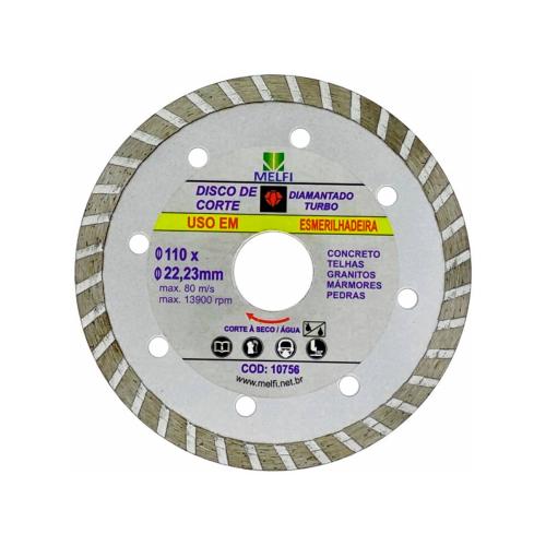 DISCO DE CORTE DIAMANTADO TURBO 110 x 22,23mm ESMERILHADEIRA MELFI